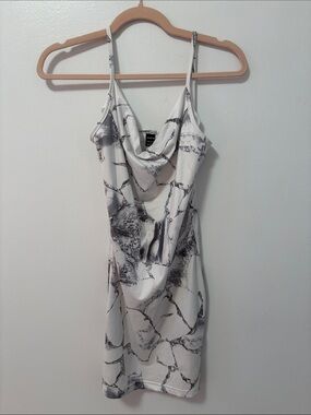SHEIN White Slip Dress with Black Marble Print